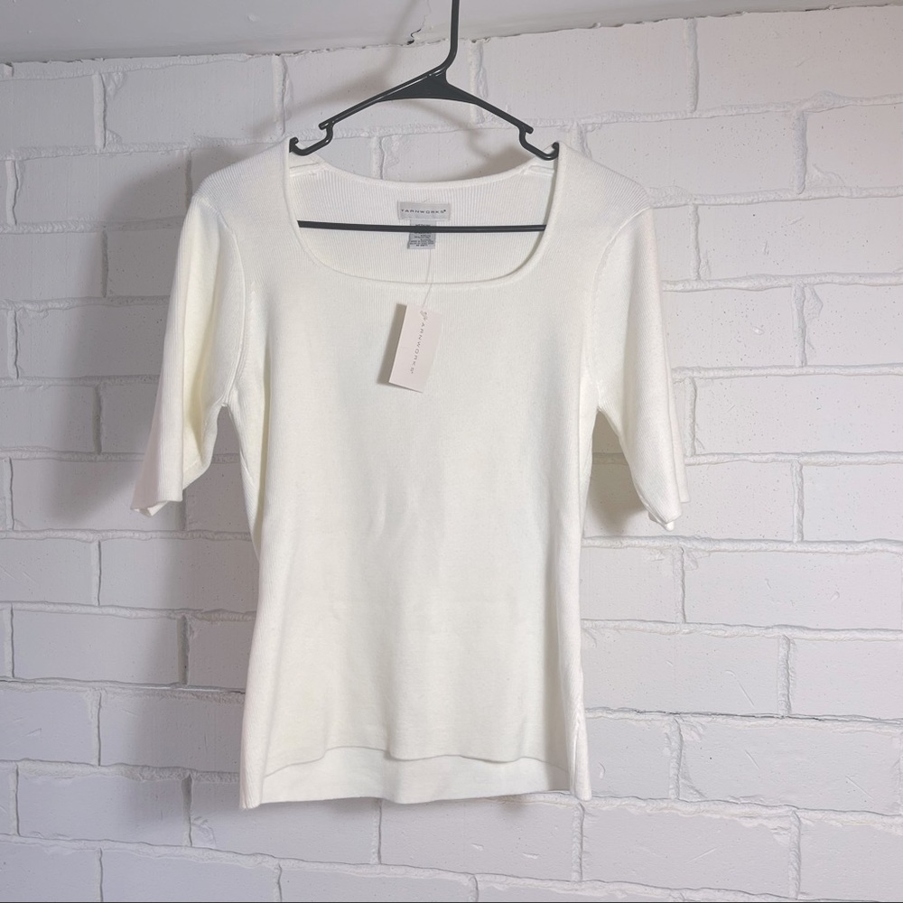 Yarnworks white short sleeve blouse size medium new with tags - Picture 3 of 5